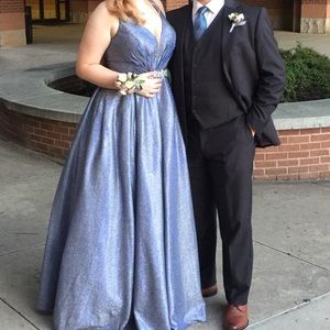 grey/ blue glitter ball gown Prom Dress